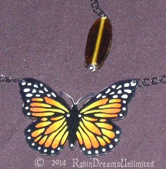 Shrinky Dink Monarch Butterfly Adjustable Long Glass Bead