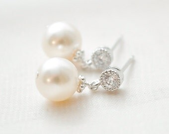 Pearl Earrings Wedding, Pearl Drop Earrings, Ivory Pearl Bridal Earrings, Bridal Jewellery