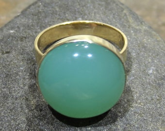 Natural Chrysoprase Ring - 14k Gold Size 7 - Handmade Jewelry - Green Gemstone #1226