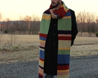 Doctor Who Scarf, Crochet Dr Who Scarf, Crochet Who Scarf, Tom Baker Scarf, Crochet Scarf, Doctor Who Gift, Striped Scarf, Scarf Doctor Who