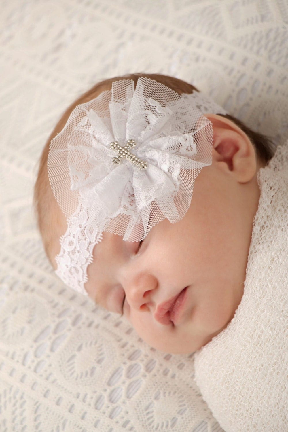 Christening Headband White Cross Headband Lace Baptism