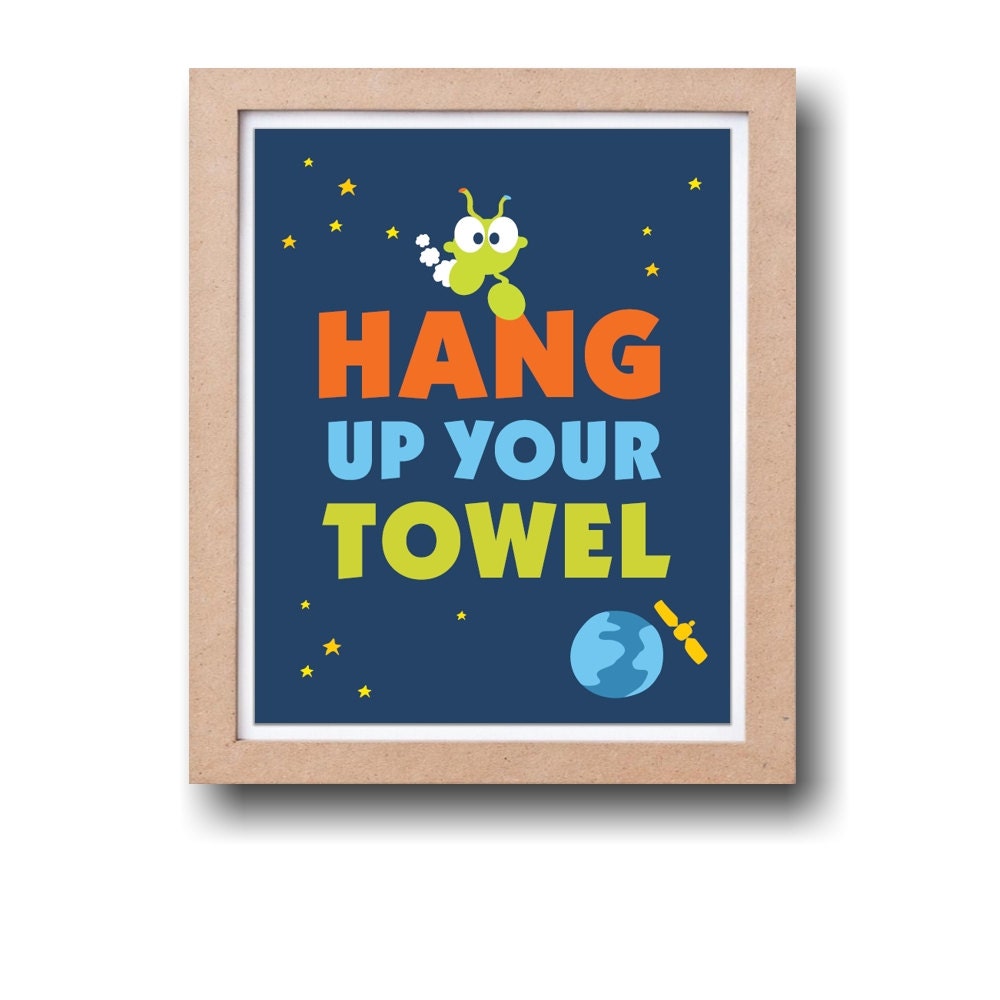 Hang Up Your Towel rule Kids bathroom art sign Bathroom by ArtMii