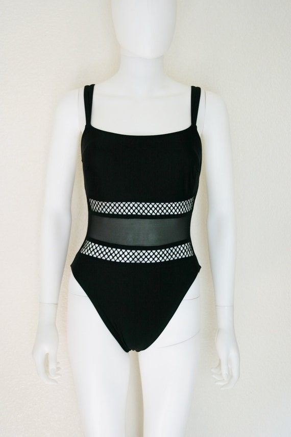 90's Black Mesh Net Cutout Swimwear / One by DEEEPWATERVINTAGE