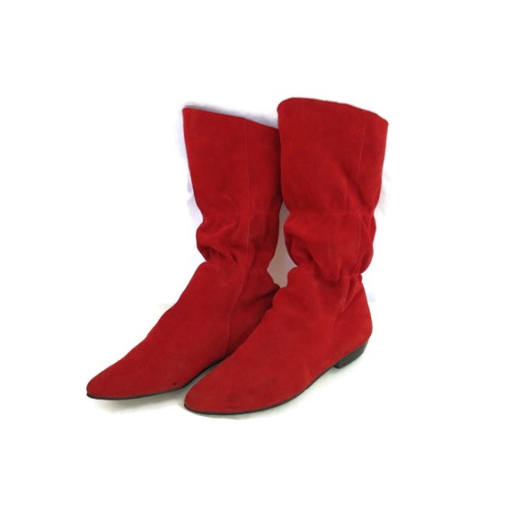 red flat slouch boots