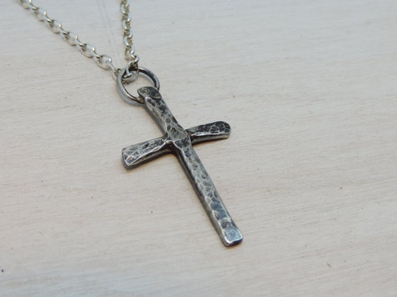 Hammered Cross Pendant Necklace In Sterling Silver By RusTiqueAge