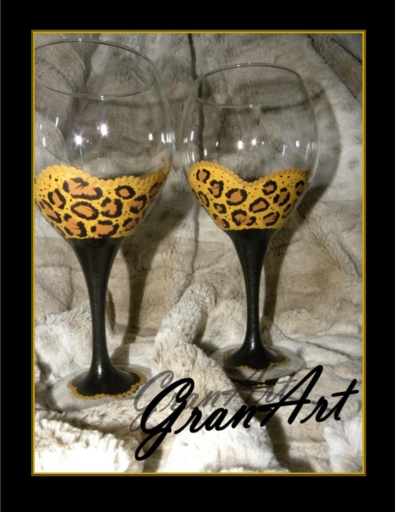 Leopard Wine Glass Style2, Leopard Print, Hand Painted Wine Glass