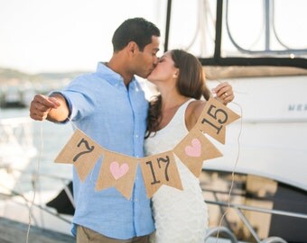 Save the date banner - Engagement banner - Save the Date sign - Burlap Banner - engagement photos - Shabby chic -Photography prop