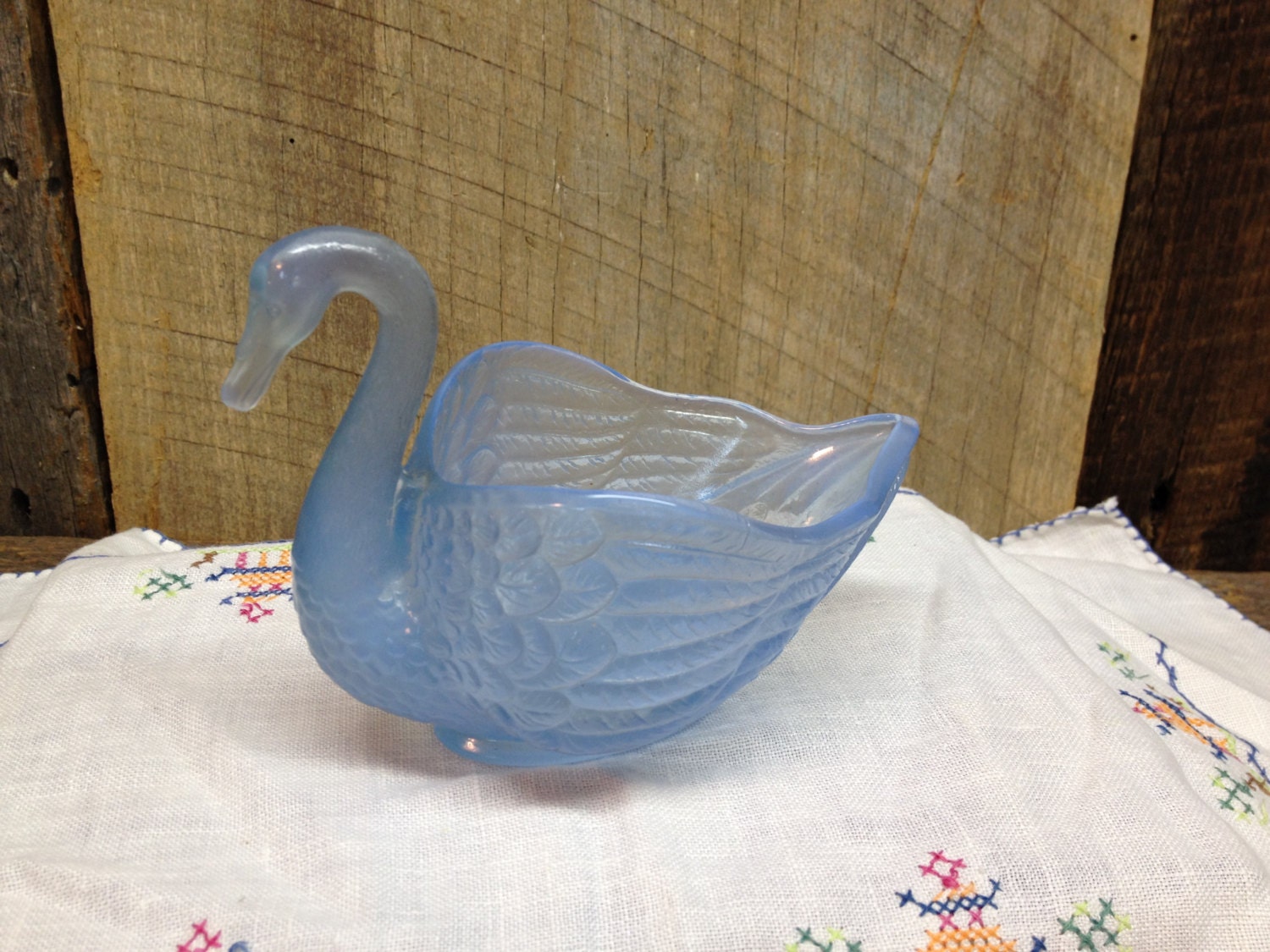 Vintage Blue Glass Swan Vase Fenton Glass. by IfindUtreasure