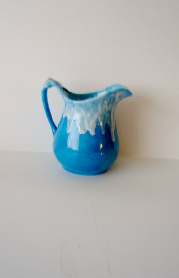 Drip Glaze Pitcher by Arnel's Pottery Blue with White