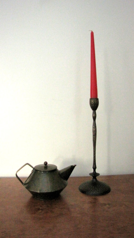 Items similar to Vintage Copper Brass Candle Holder Long Stem Candle