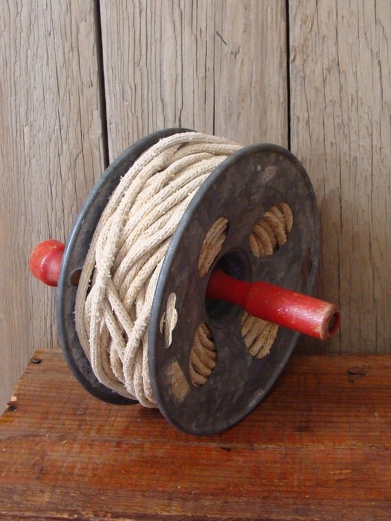 vintage clothes line reel galvanized metal rope reel
