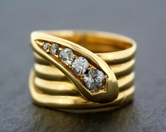Antique Snake Ring - Victorian 18ct Gold Diamond Antique Snake Ring