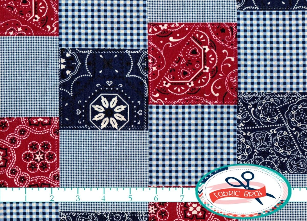 RED & BLUE BANDANA Fabric by the Yard Fat Quarter Bandanna