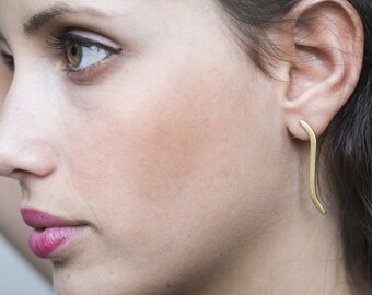 Long studs, Curved bar earrings, Minimalist long earrings, gold long earrings long bar earrings minimalist stud earrings curved line earring