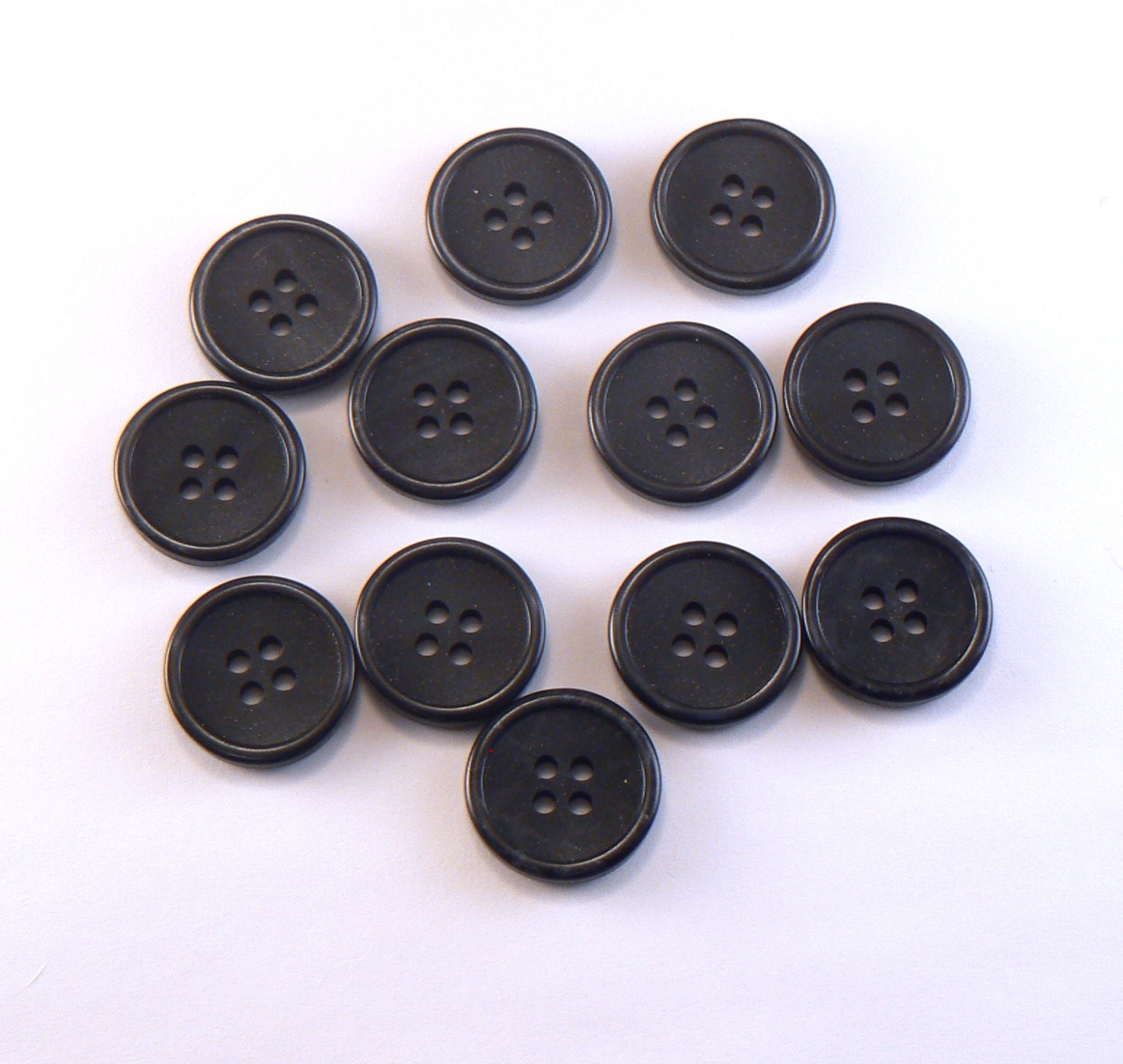 12 3/4 Plastic Black Buttons 4 Hole Flat Buttons