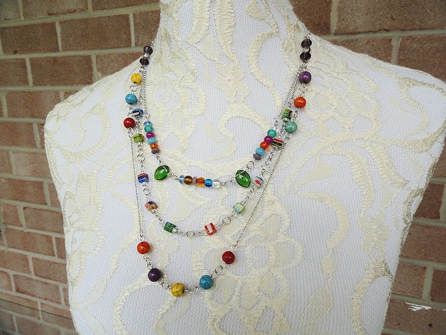 Colorful Layered Necklace Layered Lampwork & Resin by AccentsByCat