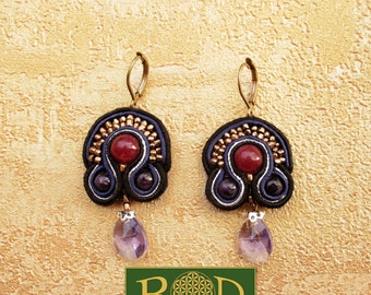Elegant silk earrings with ruby!