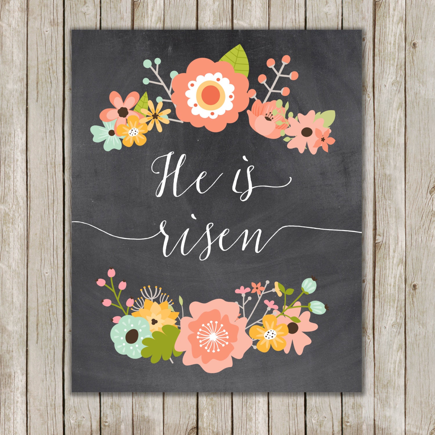 8x10 Easter Printable Art He Is Risen Print Typography Art