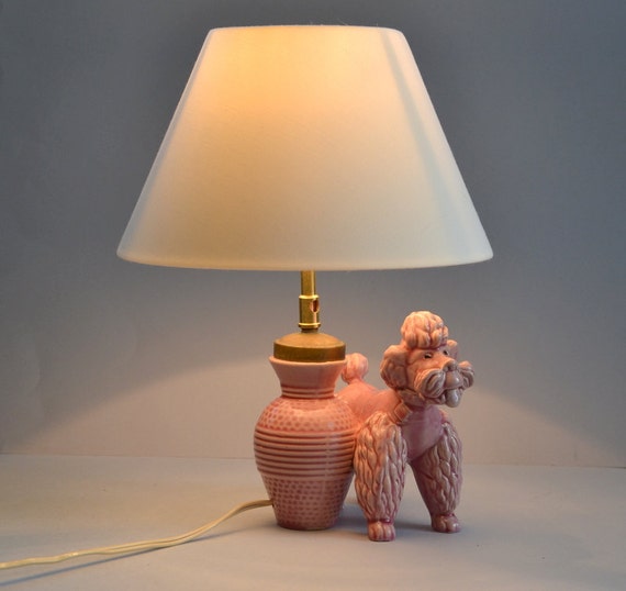 Vintage bedside lamp ceramic pink poodle by FRENCHWAVE on Etsy