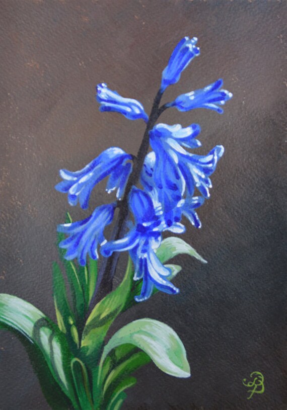 Blue Hyacinth original acrylic painting on watercolor paper