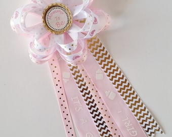 Pink and Gold It's A Girl Baby Shower Corsage, Shabby Chic Corsage Mommy to Be Pin, Grandma to Be Pin, Aunt to Be Pin