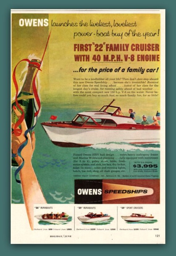 1957 Owens Boat Vintage Magazine Ad Ephemera By Catchingcanaries