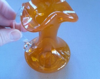 Vintage 1950's Orange Hand Blown Glass Pitcher