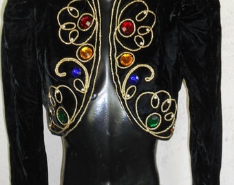 Vintage 80s Black Velvet Cropped Bolero Jacket