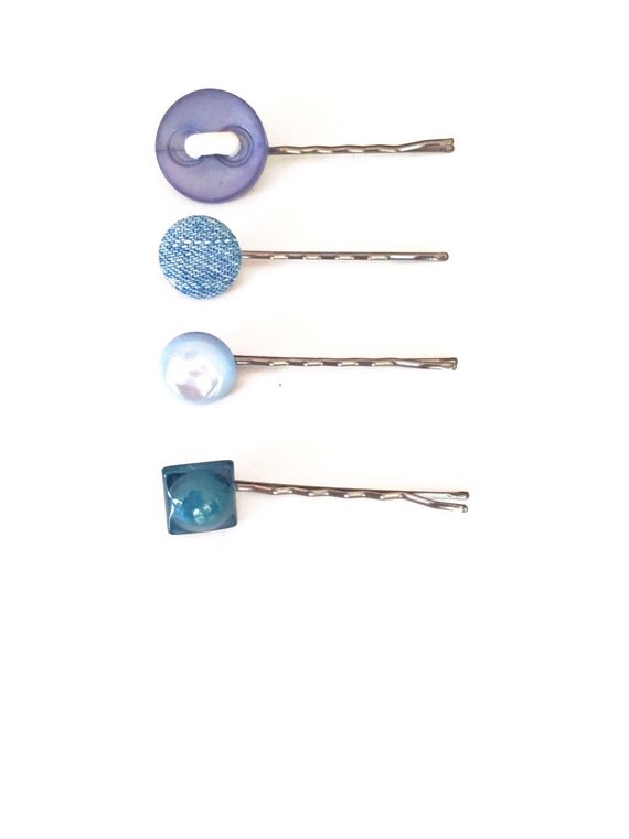 Blue Button Bobby PinsSet of 4