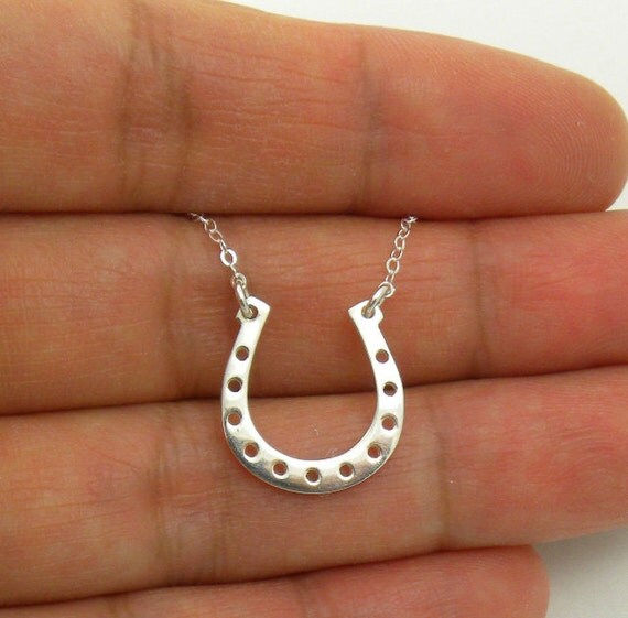 Large Sterling Silver Lucky Horseshoe Charm Necklace