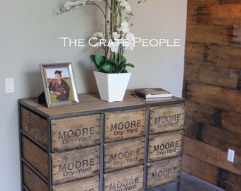 FREE SHIPPING - 9 Drawer ZORIA Crate Dresser | Vintage Wood Crates & 100+ yr old Barn Wood | Custom Furniture