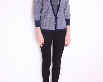  sweater, white and navy blue heather cardigan, Danish sweater