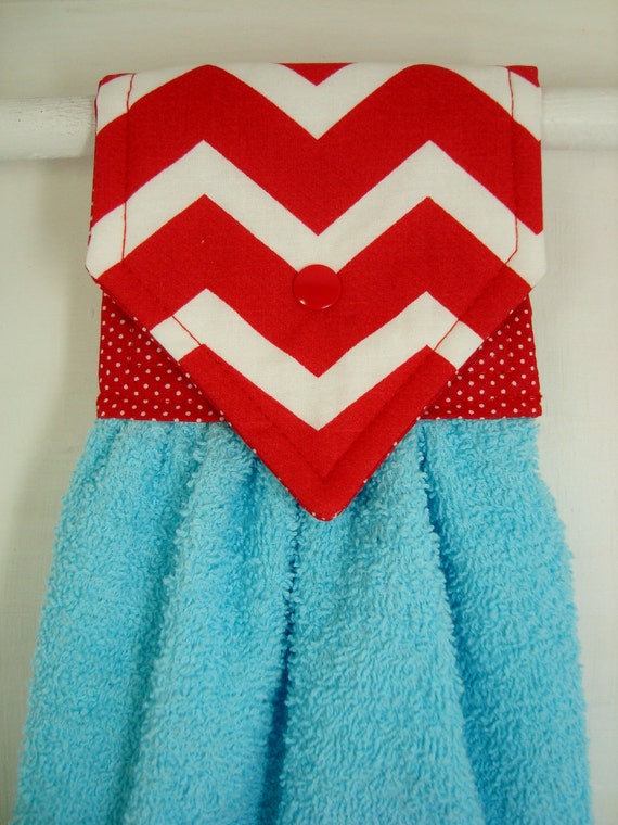 Hanging Hand Towel Red and White Chevron and by MarlenesSewingRoom