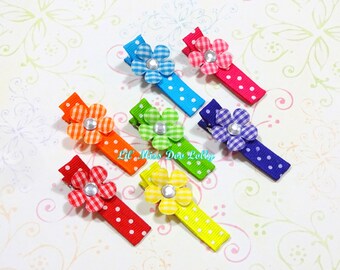 Rainbow Hair Clippie Set- Flower Hair Clippies- Sweet Hair Clips- Feltie Barrette-(Set of 7)