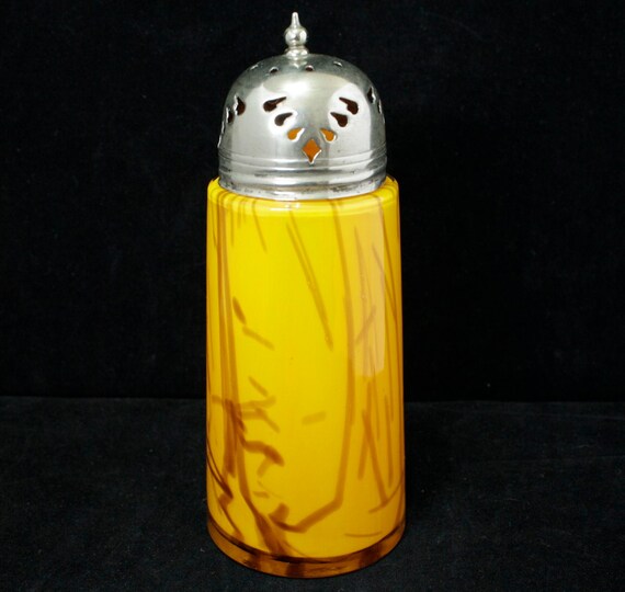 Antique Glass Sugar Shaker Yellow Brown Line Reverse by Dantage