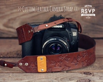 SALE 20% OFF, Custom Leather Camera Strap, Handmade personalized gift, Shabby Chic, roses, floral, DSLR, hipster, Custom text, name initials