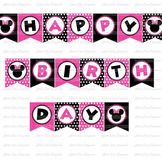 girl mouse with bow pink and black happy birthday banner diy