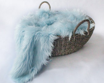 Light Baby Blue Mongolian Faux Fur Prop, Long Pile MOngolian Faux Fur, Newborn Photo PRop. Ready to Ship.