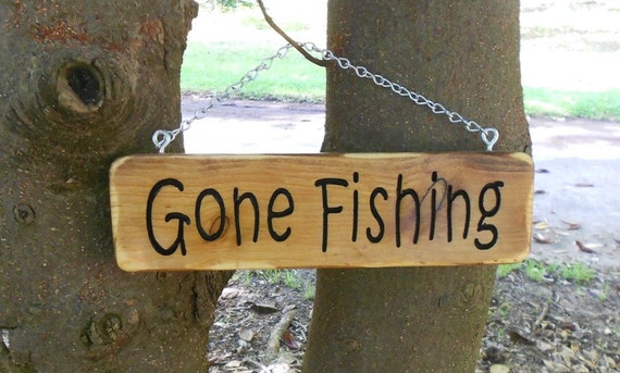 Gone Fishing sign rustic solid pine carved by CarvedByHeart