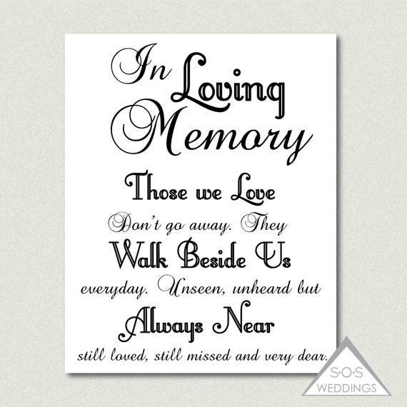 In Loving Memory Wedding Sign Printable PDF JPEG Instant