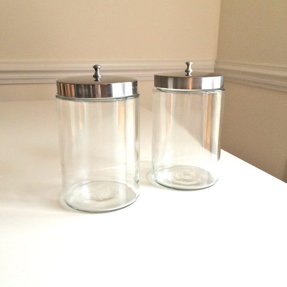 Vintage Pair of Profex Medical Glass Jar Stainless Lid