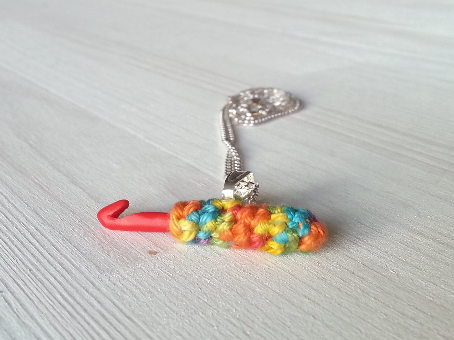 Miniature polymer clay crochet hook with chain gift for