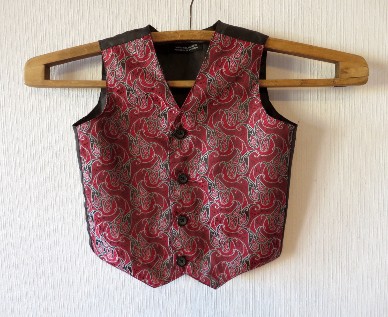 Red Tapestry Vest Boys Paisley Print Formal by ThousandVests