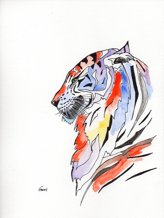 Sumatran Tiger Ink Drawing by BabylooARTGallery on Etsy