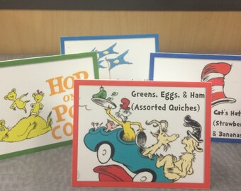 Dr. Seuss Baby Shower and Dr. Seuss Party Food Labels on Card Stock for baby shower and birthday party