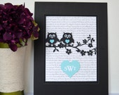 Monogram Owl Couple Themed Song Lyrics Art  - Wedding Gift - Anniversary Gift - Owl Wedding - Monogram Wedding - Wedding Song Art - 3D Art