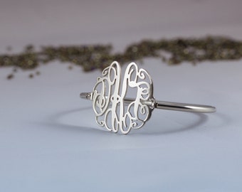 Personalized Monogram Bangle, Monogram Bracelet, Silver Monogram Bangle, Sterling Silver Monogram Bracelet,Custom Name Bracelet,Personalized