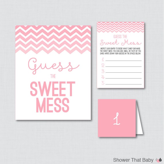 Pink Baby Shower Diaper Candy Bar Game Printable Guess The