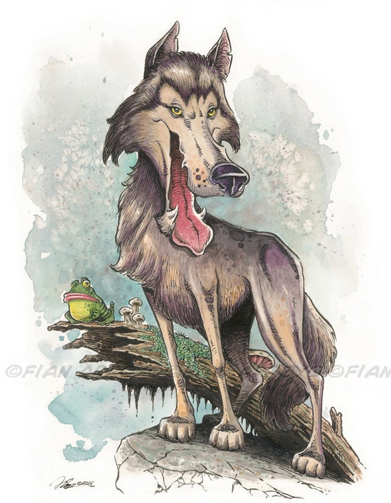 WOLF Archival Fine Art PRINT of Wildlife Watercolor and Ink