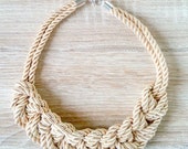 Free Bracelet with Beige Rope Necklace, Knot Necklace, Braided Necklace, Nautical Necklace, Cord Necklace, Statement Necklace, Navy Necklace